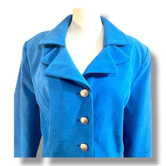 AMANDA SMITH Vintage Double Collar Blue Faux Suede Blazer Women’s SZ 16W - Picture 7 of 16